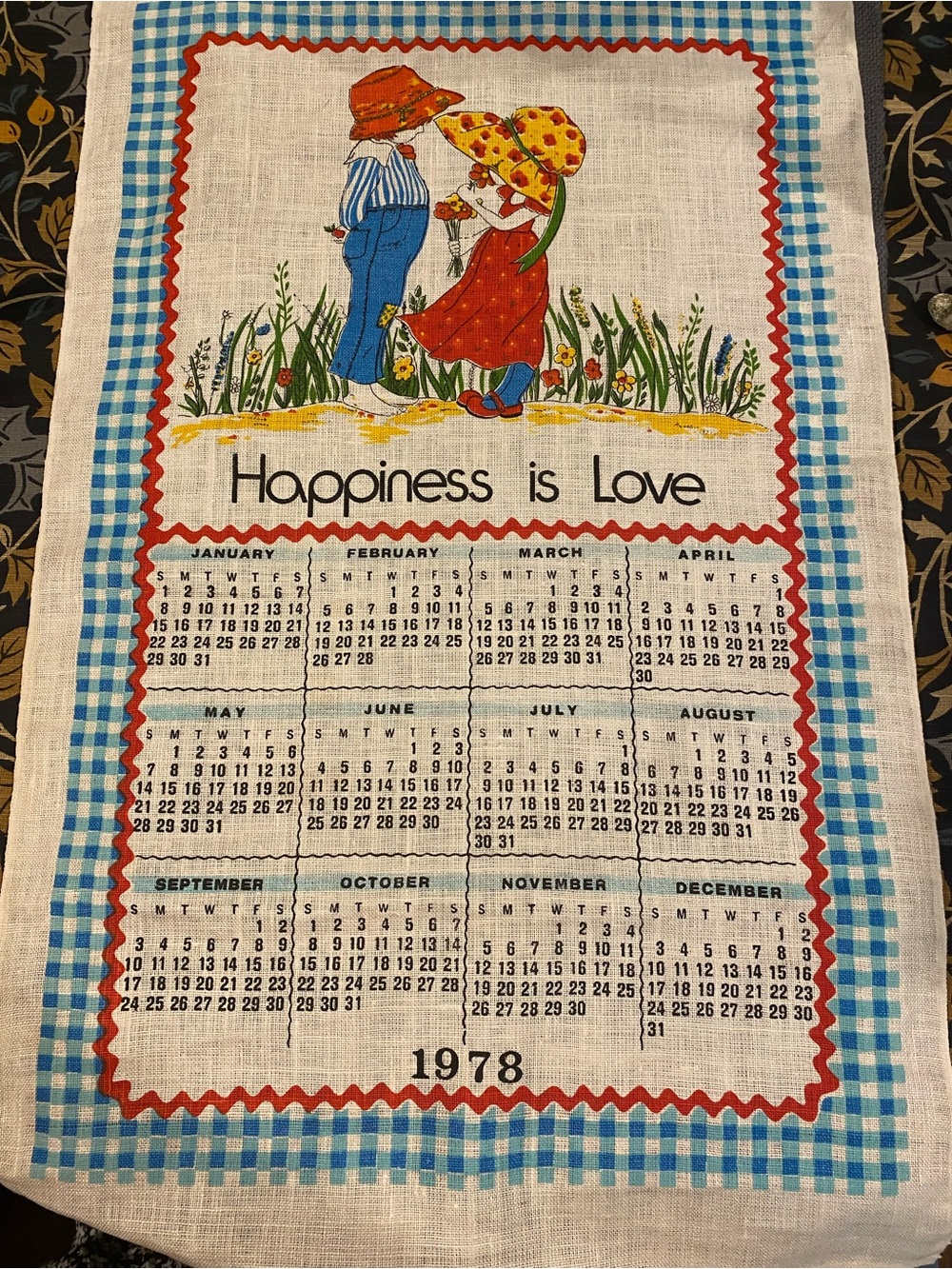Happiness Is Love 1978 Vintage Calendar Tea Towel - Multi-Color